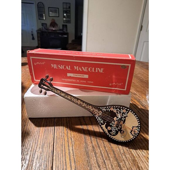 Vintage New Prestige Mandolin Music Box Hong Kong Handcrafted Plays Tomorrow 11" - Picture 1 of 5